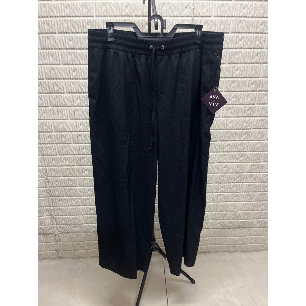 Ava & Viv Black Wide Leg Pull On Trousers High Rise Plus Size 1X NWT
